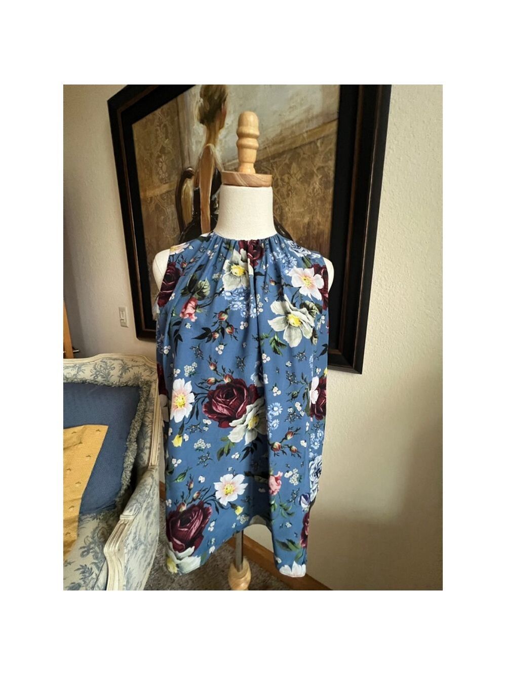 NWT Erdem Blue Floral Sleeveless Blouse M